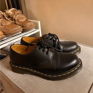 Dr. Martens Black Ankle Boots with Yellow Stitching